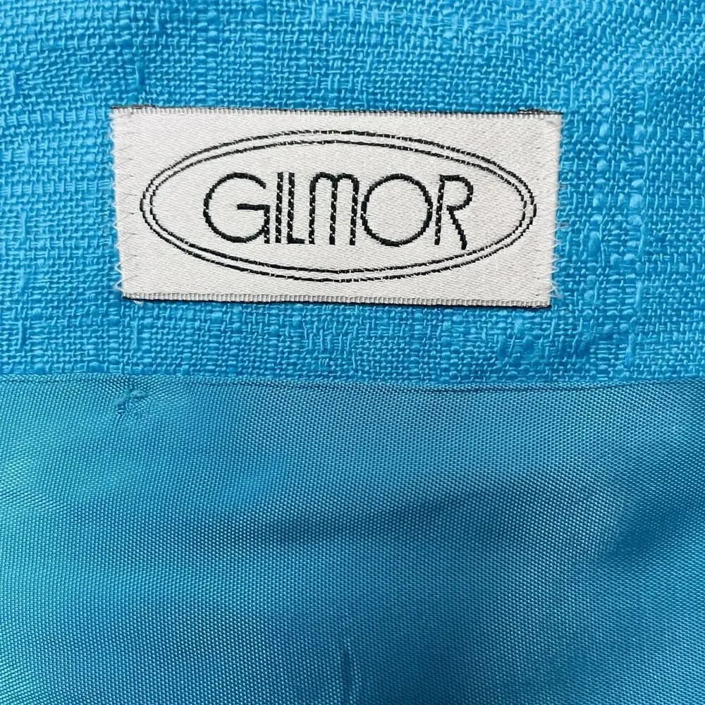 Vintage‎ Gilmor Blazer Jacket Womens 10 Turquoise Rayon Flax Double Breasted